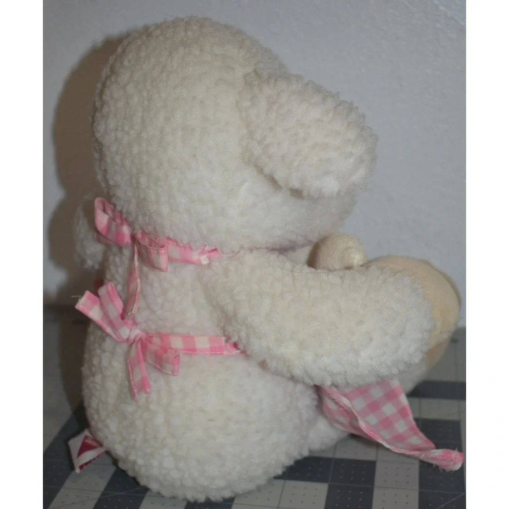 Vintage 1993 Dakin Mother Sheep Plush Pink Gingham Dress with 3 Baby Lambs 16 in